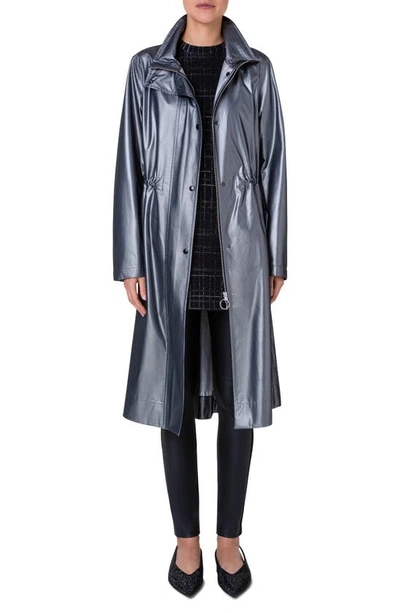 Akris Punto Metallic Trench Coat In Black Silver