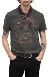 John Varvatos Distorted Peace Cotton Embroidered Graphic Raw Edge Tee In Black