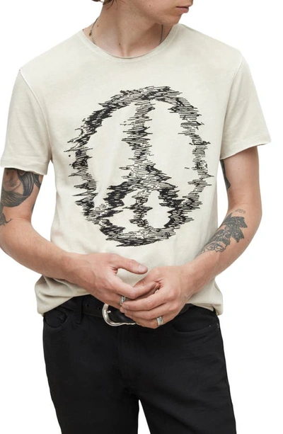 John Varvatos Distorted Peace Cotton Embroidered Graphic Raw Edge Tee In Fossil Grey