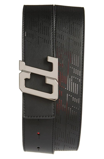 Christian Louboutin Happy Rui Cl Logo Buckle Perforated Leather Belt In Black/loubi/gun M