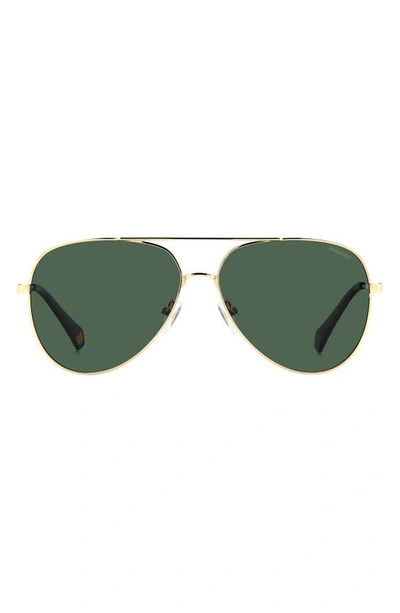 Polaroid 60mm Polarized Aviator Sunglasses In Gold/ Green Polarized