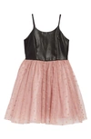 ZUNIE KIDS' FAUX LEATHER & TULLE DRESS