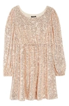 Zunie Kids' Long Sleeve Sequin Dress In Gold