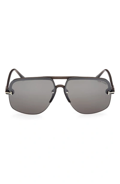 Tom Ford 63mm Oversize Navigator Sunglasses In Mastic / Gradient Smoke