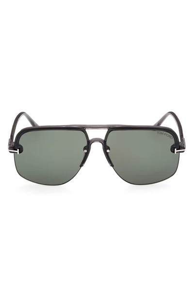 Tom Ford 63mm Oversize Navigator Sunglasses In Grey/ Other / Green