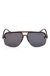 Tom Ford 63mm Oversize Navigator Sunglasses In Shiny Light Brown / Blue