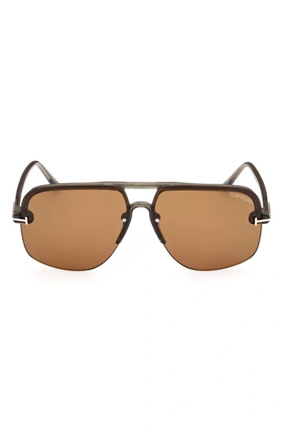 Tom Ford 59mm Pilot Acetate Sunglasses In Shiny Light Green / Brown