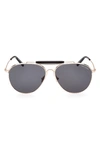 Tom Ford 60mm Navigator Metal Sunglasses In Rose Gold/gray Solid