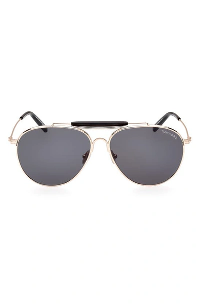 Tom Ford 60mm Navigator Metal Sunglasses In Rose Gold/gray Solid