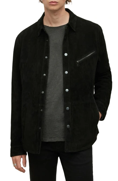 John Varvatos Collection Suede Shirt Jacket In Black