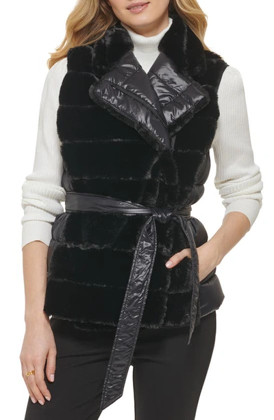 Dkny Faux Fur Wrap Vest In Black