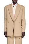Sandro Double-breasted Blazer In Sand