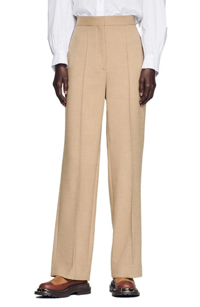 Sandro Heritage Straight Cut Trousers In Sand
