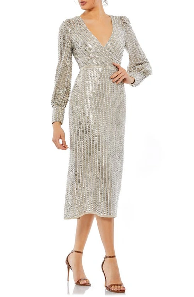Mac Duggal Sequin Long Sleeve Sheath Cocktail Dress In Silver