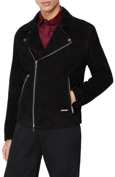 Armani Exchange Faux Leather Biker Jacket In Solid Black