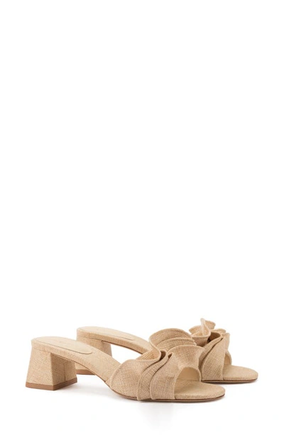 Larroude Brigite Ruffle Raffia Sandal In Beige/ Beige