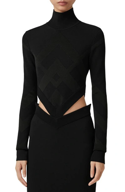 Burberry Chevron Check Jacquard Turtleneck Top In Black