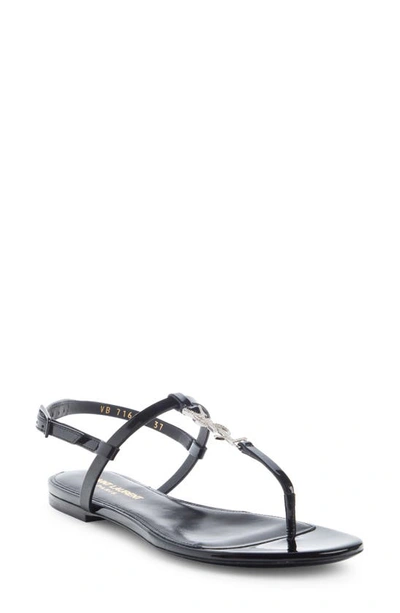 Saint Laurent Strappy Flat Sandals Featuring Buckle Detail In Black