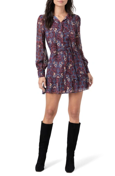 Paige Vittoria Long Sleeve Silk Minidress In Amethyst Multi