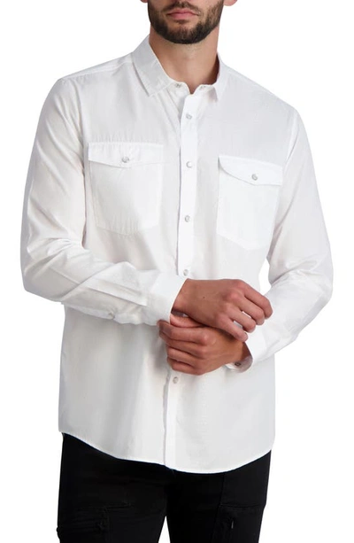 Karl Lagerfeld Patch Pocket Tonal Jacquard Snap Front Shirt In White
