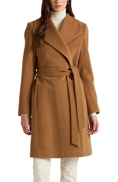 Ralph Lauren Belted Wool Blend Wrap Coat In New Vicuna