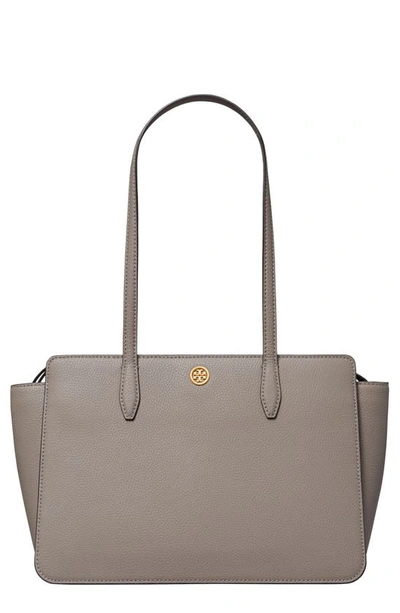 Tory Burch Robinson Small Leather Tote In Gray Heron