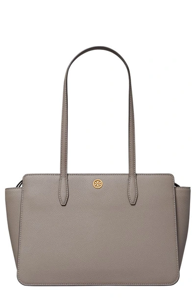 Tory Burch Robinson Small Leather Tote In Grey Heron