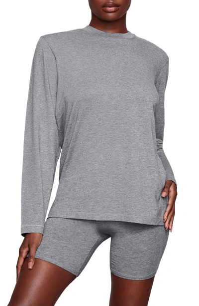 Skims Boyfriend Long Sleeve T-shirt In Dark Heather Gray ModeSens
