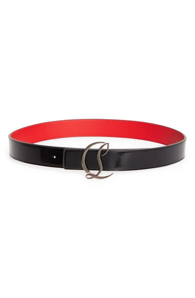 Christian Louboutin Logo Buckle Lizard-embossed Leather Belt In Black