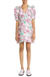 Ganni Multicolor Button Down Mini Dress With 3d Jacquard Floreal Motif In Sugar Plum