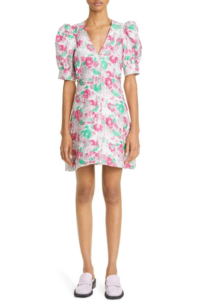 Ganni 3d Jacquard Button Down Mini Dress In Sugar Plum In Pink