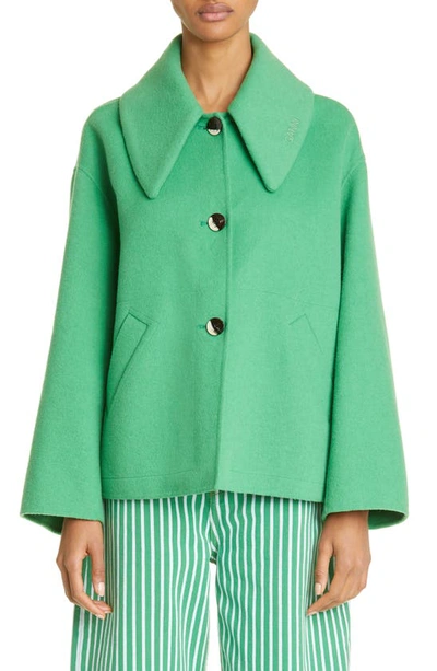 Ganni Oversized-collar Recycled Wool-blend Felt Jacket In Kelly Green