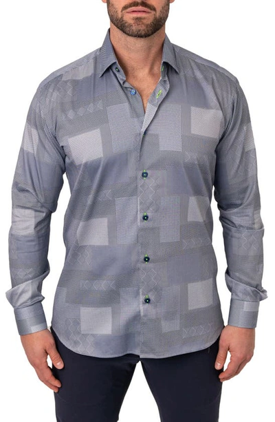 Maceoo Fibonacci Blue Patches Cotton Button-up Shirt