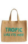 Btb Los Angeles Tropic Like Its Hot Straw Tote In Sand/ Green