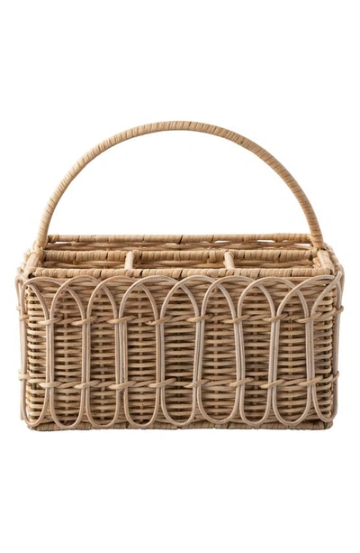 Juliska Provence Rattan Silverware Caddy & Napkin Holder, Whitewash In White Wash