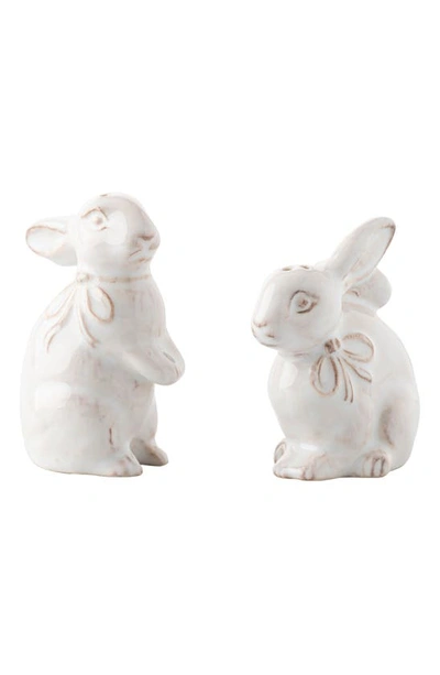 Juliska Clever Creatures Whitewash Bunny Salt & Pepper Shakers In White Wash