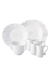 Juliska Jardins Du Monde Whitewash 16 Piece Dinnerware Set, Service For 4 In White Wash