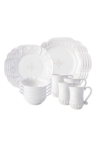 Juliska Jardins Du Monde Whitewash 16 Piece Dinnerware Set, Service For 4 In White Wash