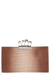 Alexander Mcqueen Jewelled Four-ring Flat Pouch Ombré Croc Embossed Leather Clutch In Light Pink