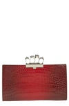 Alexander Mcqueen Four Ring Flat Croc-embossed Pouch Clutch Bag In Red