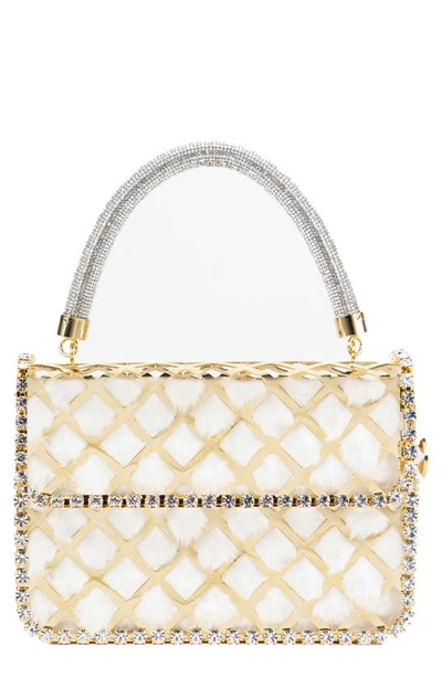 Rosantica Malga Faux Fur Top Handle Bag In Gold White