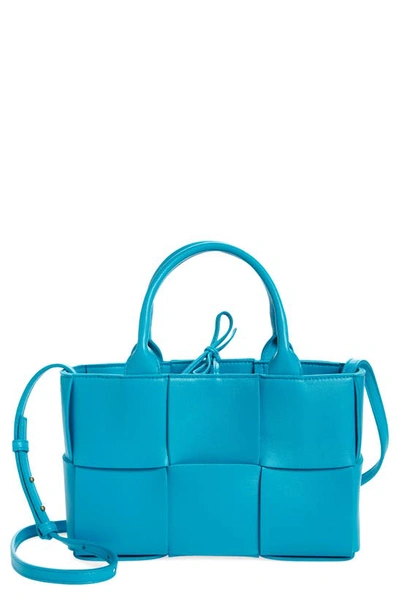 Bottega Veneta Mini Acro Woven Leather Crossbody In Blue