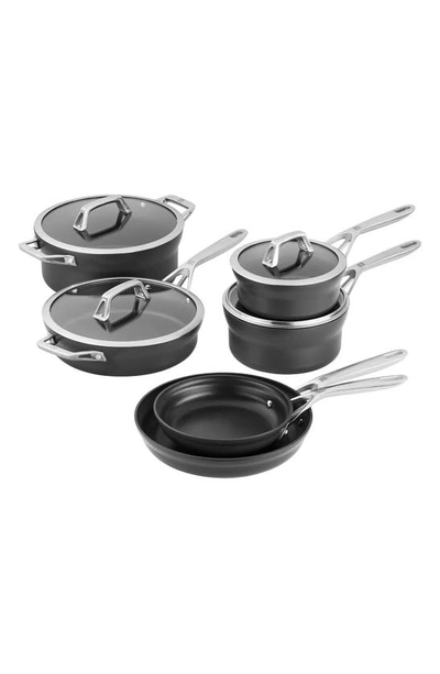 Zwilling Motion 10-piece Hard Anodized Nonstick Cookware Set In Matte Black