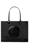 Tory Burch Small Ella Shopping Bag In Recycled Fabric With Front Logo In Black