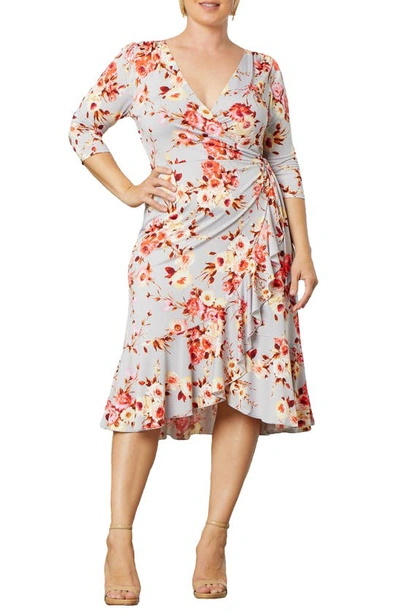 Kiyonna Women's Whimsy Wrap Midi Dress In Rose Garden