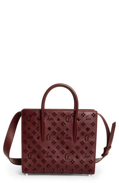 Christian Louboutin Medium Paloma Studded Leather Satchel In Bordeaux/ Bordeaux