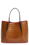 Christian Louboutin Small Cabarock Croc Embossed Calfskin Leather Tote In Biscotto