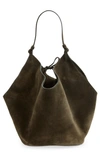 Khaite Medium Lotus Suede Tote In Dark Olive