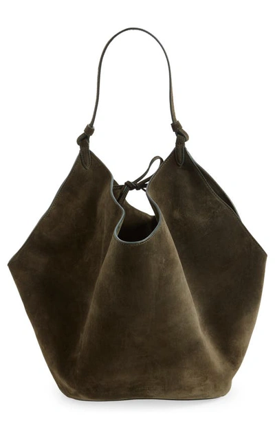 Khaite Medium Lotus Suede Tote In Dark Olive