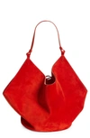 Khaite Medium Lotus Suede Tote In Scarlet Red